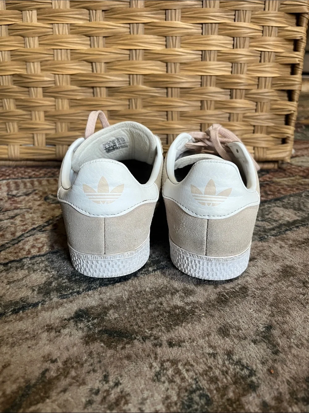 adidas girls light pink Suede Sneakers with White Stripes